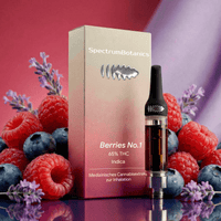 KI-generiertes Bild: SpectrumBotanics Berries No.1 – Verpackung und Kartusche mit Beeren
