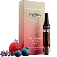 KI-generiertes Bild: SpectrumBotanics Berries No.1 – Verpackung und Kartusche mit Beeren