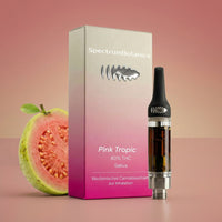 KI-generiertes Bild: SpectrumBotanics Pink Tropic – Verpackung und Kartusche mit Guave