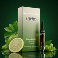 KI-generiertes Bild: SpectrumBotanics Sour Apple – Verpackung und Kartusche
